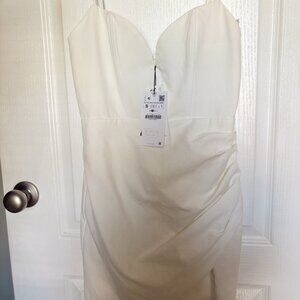 Zara White Structured Mini Dress Size Small Fitted Spaghetti Strap Chic Minimal